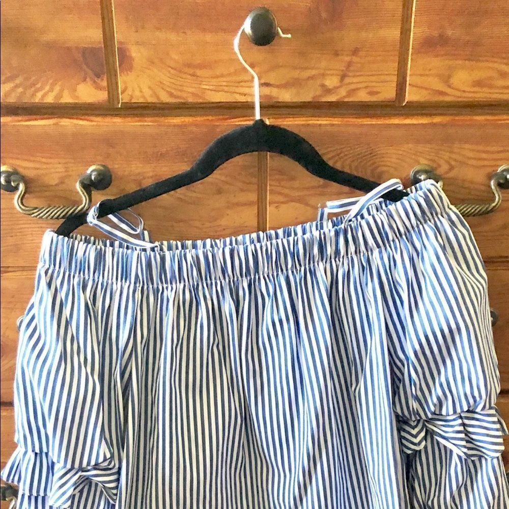 BCX Blue Striped Off The Shoulder Blouse - Picture 5 of 6